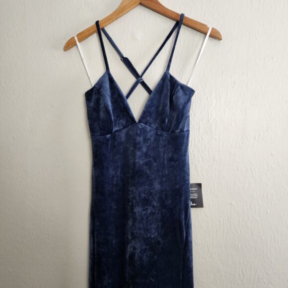 NEW Lulus Immensely Luxe Navy Blue Velour Backless Mermaid Dress - Picture 6 of 12